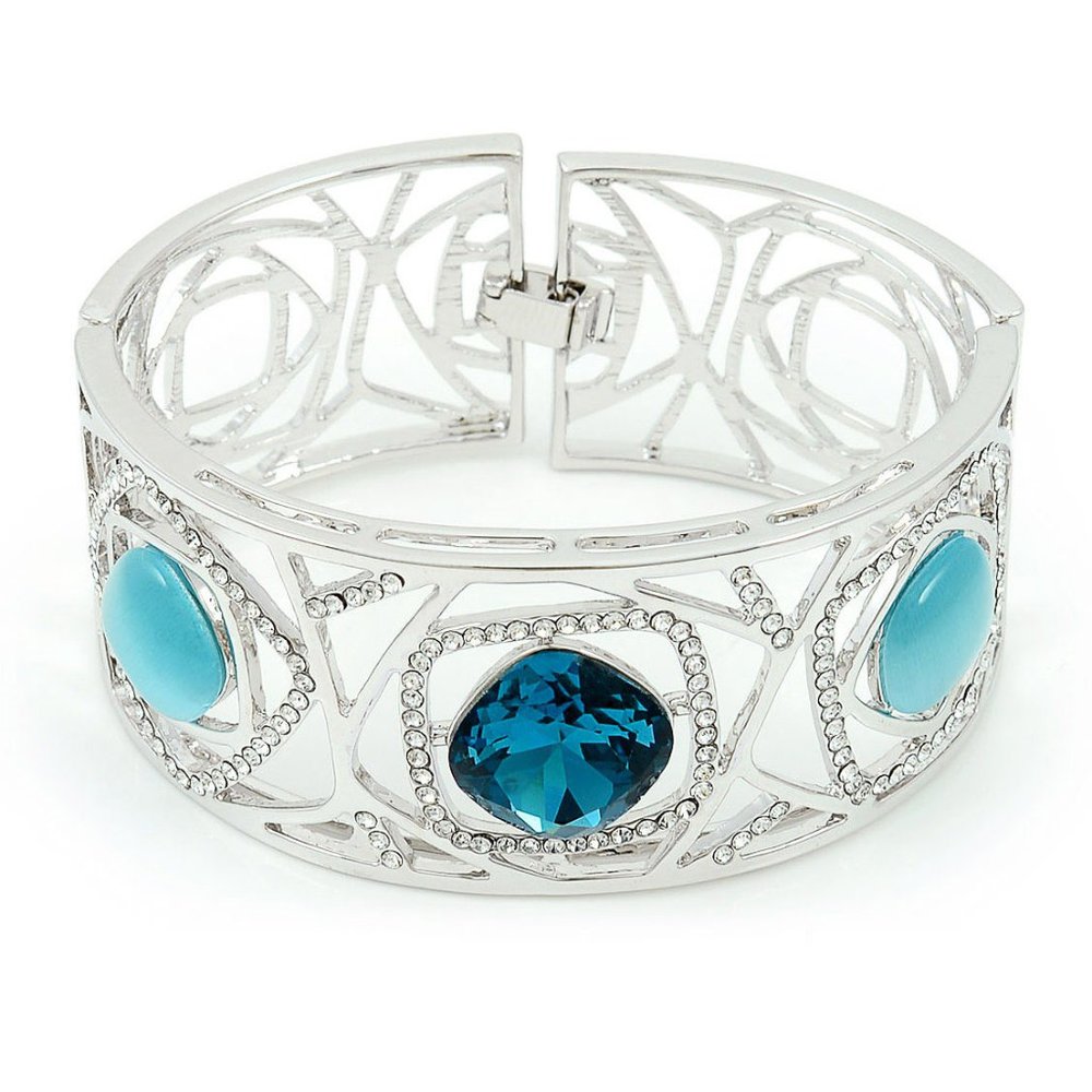 Rhodium Plated Silver Bracelet with Blue Austrian Crystals